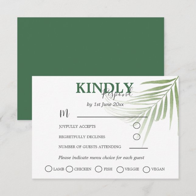 Tropical Watercolor Palm RSVP Wedding  Card (Front/Back)