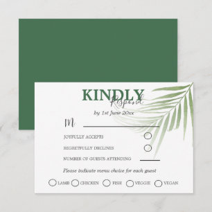 Tropical Watercolor Palm RSVP Wedding  Card