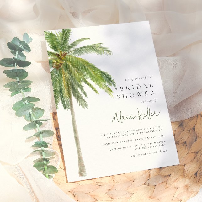 Tropical Watercolor Palm Tree Boho Bridal Shower Invitation (Creator Uploaded)
