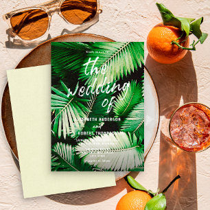 Tropical Watercolor Palm Tree Destination Wedding Invitation
