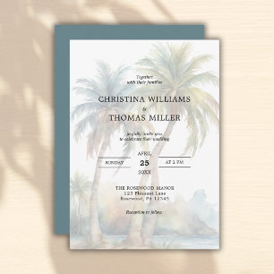 Tropical Watercolor Palm Tree Wedding Invitation