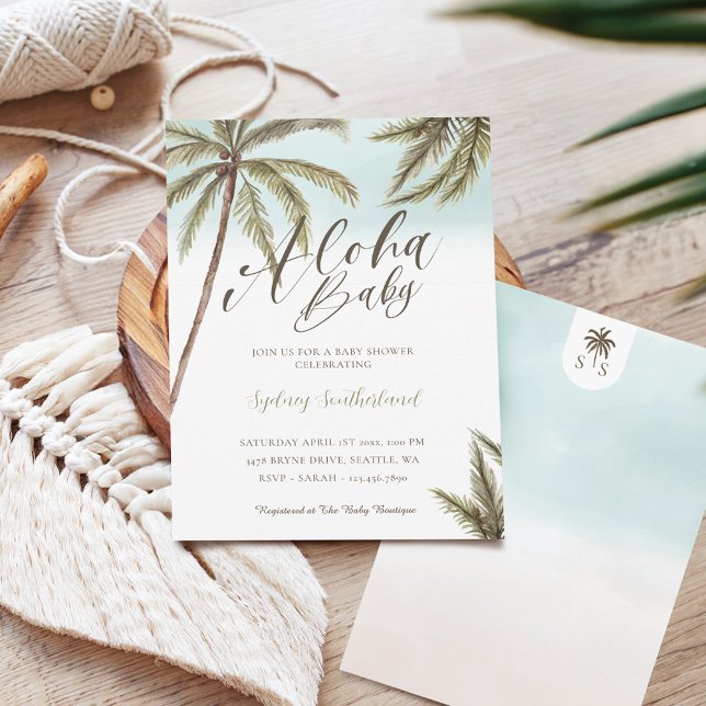 Tropical Watercolor Palm Trees Aloha Baby Shower Invitation (Tropical Watercolor Palm Trees Aloha Baby Shower Invitation)