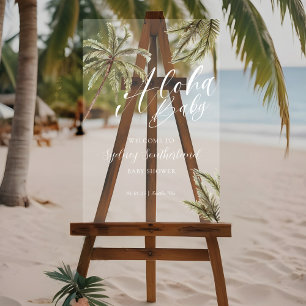 Tropical Watercolor Palm Trees Baby Shower Welcome Acrylic Sign