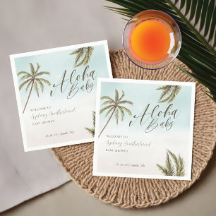 Tropical Watercolor Palm Trees Baby Shower Welcome Napkin