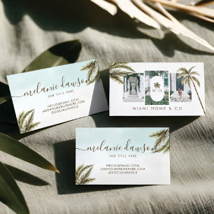 Tropical Watercolor Palm Trees Boho Photo Business Card