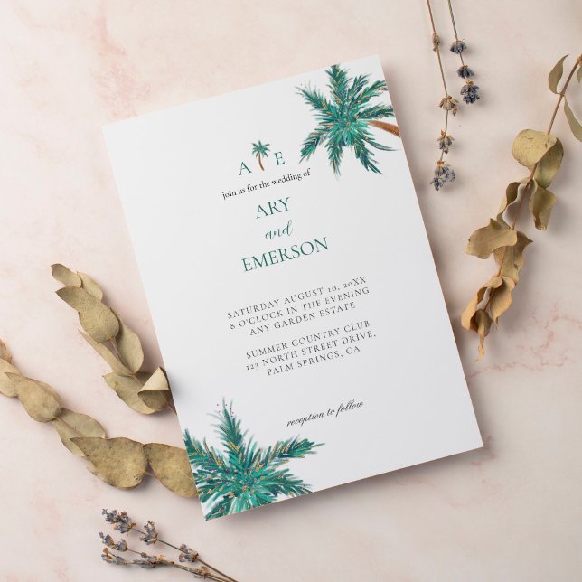 Tropical Watercolor Palm Trees Boho Wedding Photo Invitation (Creator Uploaded)