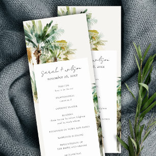 Tropical Watercolor Palm Trees Wedding Program Invitation
