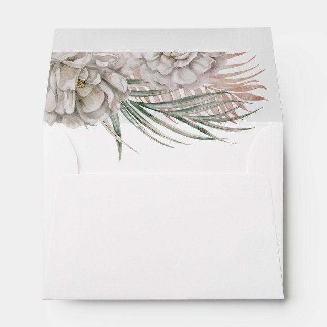 Tropical Watercolor Palm Wedding RSVP Envelope (Back (Bottom))
