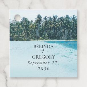 Tropical Watercolor Palms & Beach Wedding Favour Tags