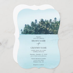 Tropical Watercolor Palms & Beach Wedding Invitation