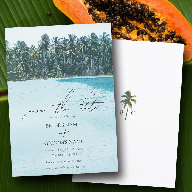 Tropical Watercolor Palms & Beach Wedding Save The Date (Tropical Watercolor Palms & Beach Wedding Save The Date)