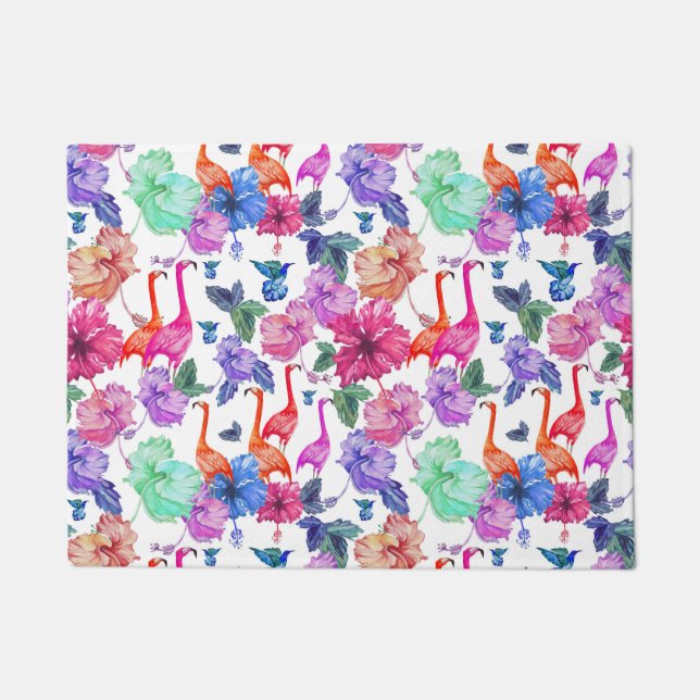 Tropical Watercolor Pattern Doormat (Front)