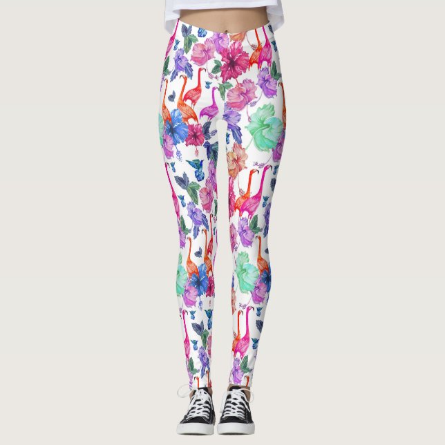 Tropical Watercolor Pattern Leggings (Front)