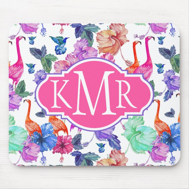 Tropical Watercolor Pattern | Monogram Mouse Pad (Front)