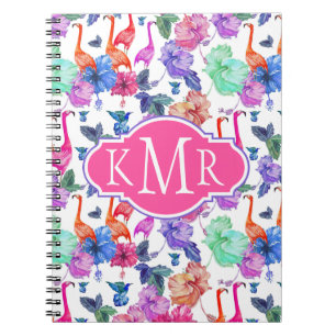 Tropical Watercolor Pattern Monogram Spiral Notebook
