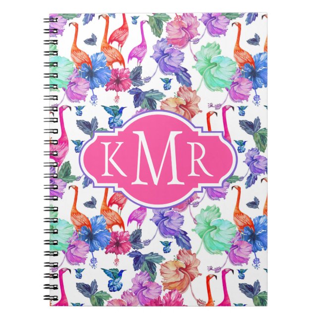 Tropical Watercolor Pattern | Monogram Spiral Notebook (Front)