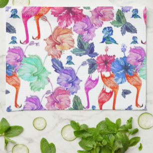Tropical Watercolor Pattern   Monogram Tea Towel