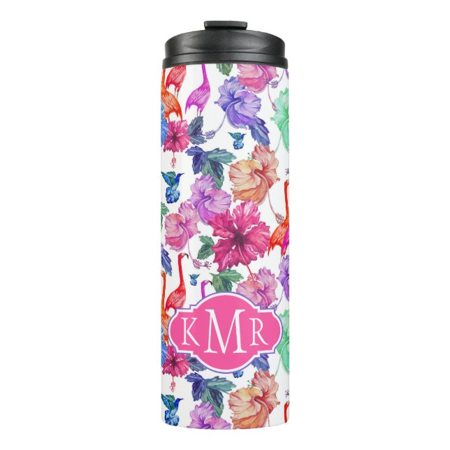 Tropical Watercolor Pattern | Monogram Thermal Tumbler (Front)