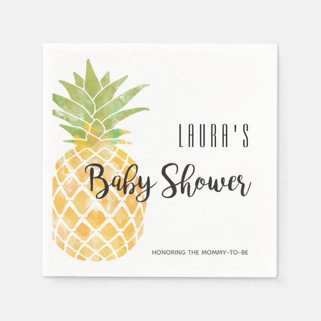 Tropical Watercolor Pineapple | Baby Shower Napkin (Front)