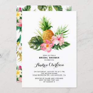 Tropical Watercolor Pineapple Floral Bridal Shower Invitation