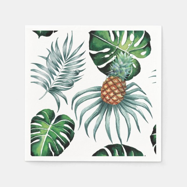 Tropical watercolor pineapple painting on white napkin (Front)