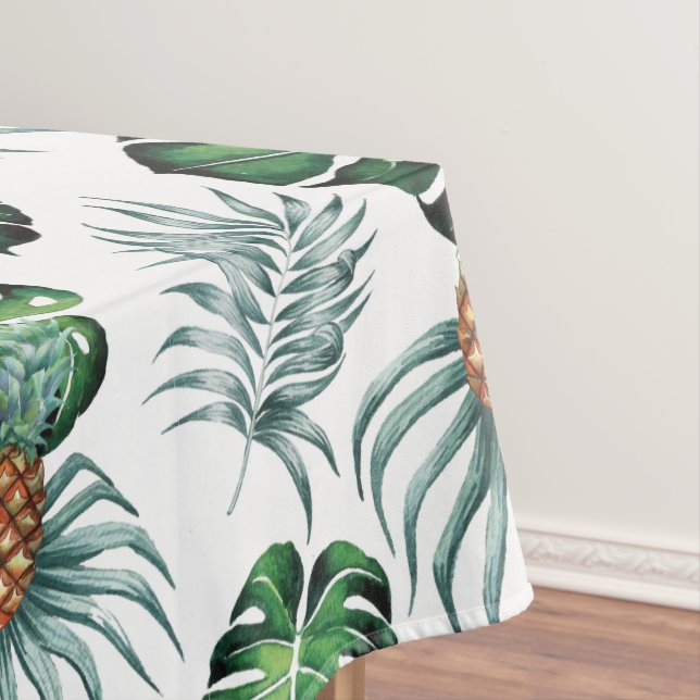 Tropical watercolor pineapple painting on white tablecloth (In Situ)