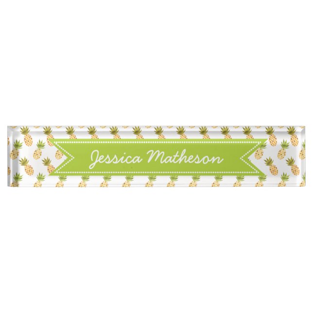 Tropical Watercolor Pineapple Pattern Nameplate (Front)