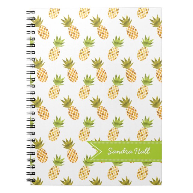 Tropical Watercolor Pineapple Pattern Notebook (Front)