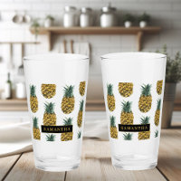Tropical Watercolor Pineapple Pattern With Name