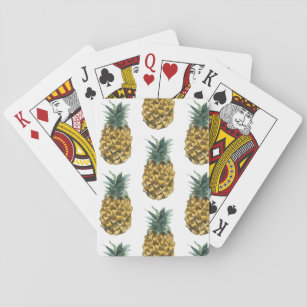 Tropical Watercolor Pineapple Seamless Pattern Playing Cards