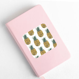 Tropical Watercolor Pineapple Seamless Pattern Square Sticker