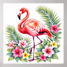Tropical Watercolor Pink Flamingo Floral Hawaiian