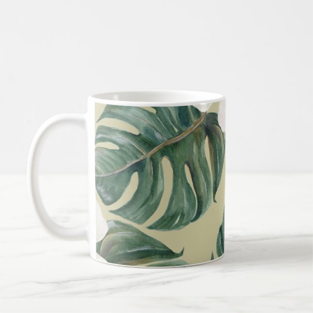 Tropical watercolor plants: seamless pattern. coffee mug (Left)