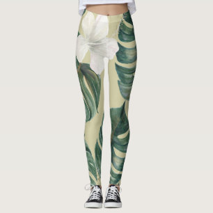 Tropical watercolor plants: seamless pattern. leggings