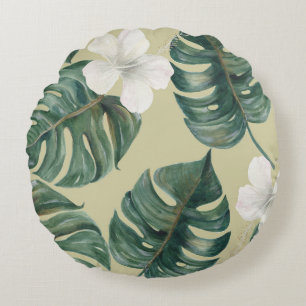 Tropical watercolor plants: seamless pattern. round cushion