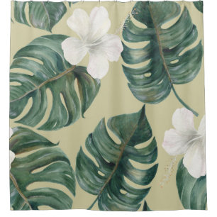 Tropical watercolor plants: seamless pattern. shower curtain