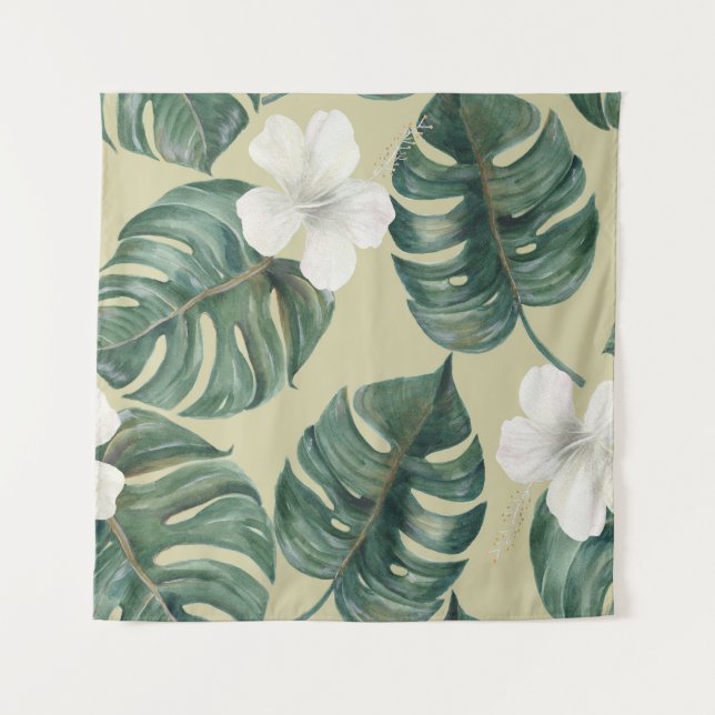 Tropical watercolor plants: seamless pattern. tapestry (Front)