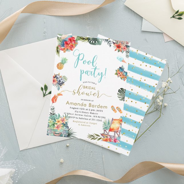 Tropical Watercolor Poolside Summer Bridal Shower Invitation (Creator Uploaded)
