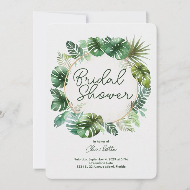 Tropical Watercolor Print | Wedding Bridal Shower Invitation (Front)