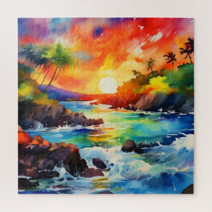tropical watercolor scene puzzle