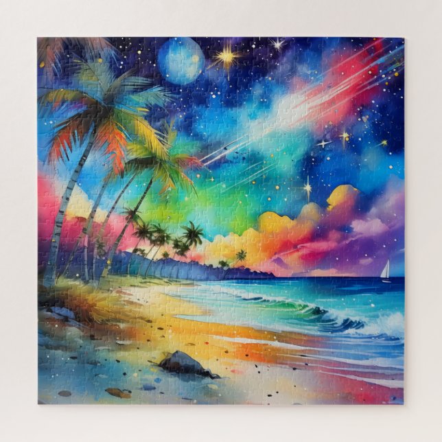 tropical watercolor scene puzzle (Vertical)