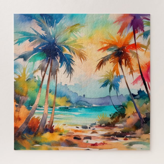 tropical watercolor scene puzzle (Vertical)