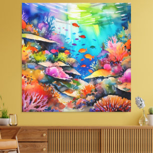 tropical watercolor scene puzzle canvas print