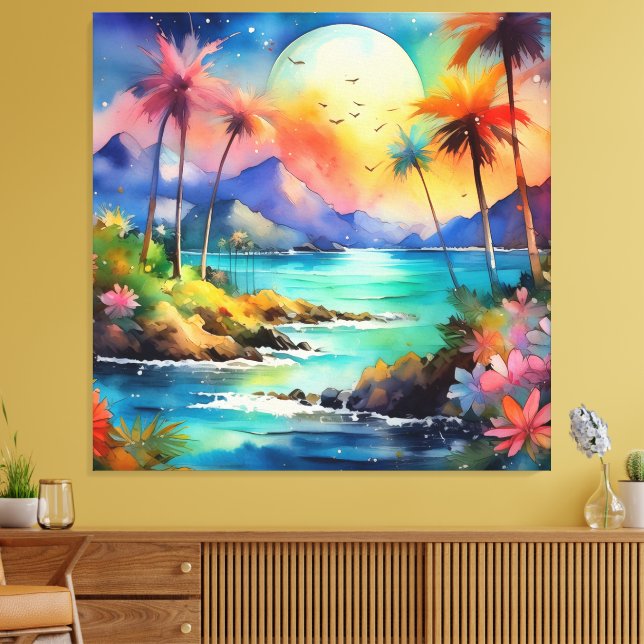 tropical watercolor scene puzzle canvas print (Insitu(LivingRoom))