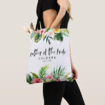Tropical watercolor script mother of the bride tote bag<br><div class="desc">Beautiful modern Tropical watercolor foliage mother of the bride tote bag. Part of a summer wedding celebration collection. Colour can be changed.</div>