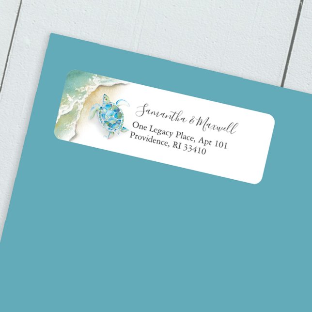 Tropical Watercolor Sea Turtle Return Address (Return address labels watercolor sea turtle ocean art by Victoria Grigaliunas )