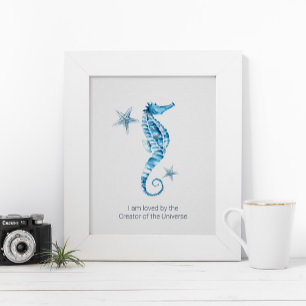 Tropical Watercolor Seahorse Inspirational Poster