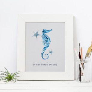 Tropical Watercolor Seahorse Motivational Poster