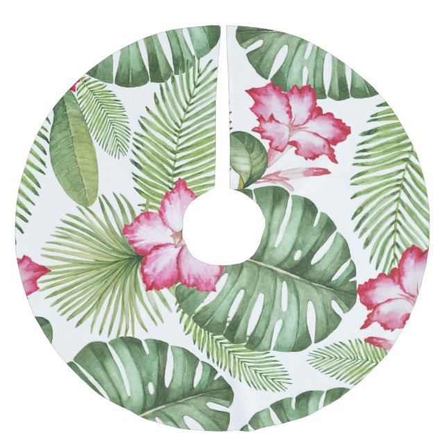 Tropical Watercolor: Seamless Pattern Brushed Polyester Tree Skirt (Front)