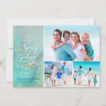 Tropical Watercolor SEAsons Greetings | Stripes Holiday Card<br><div class="desc">A fun, tropical or nautical twist on "Season's Greetings" with SEAS & GREETINGS in modern, elegant script typography in tranquil coastal beachside colours accented with starfish. This beach and aquatic themed holiday greeting coordinates with your beach, cruise, and tropical vacation photos or you're sending wishes from your tropical home location....</div>